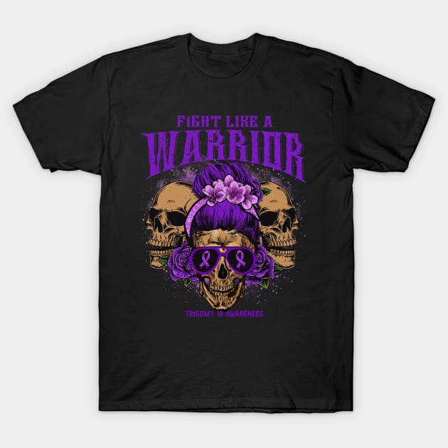 Trisomy 18 Awareness Skull Messy Bun Floral fight like Trisomy 18 warrior gift T-Shirt by Paula Tomberlin